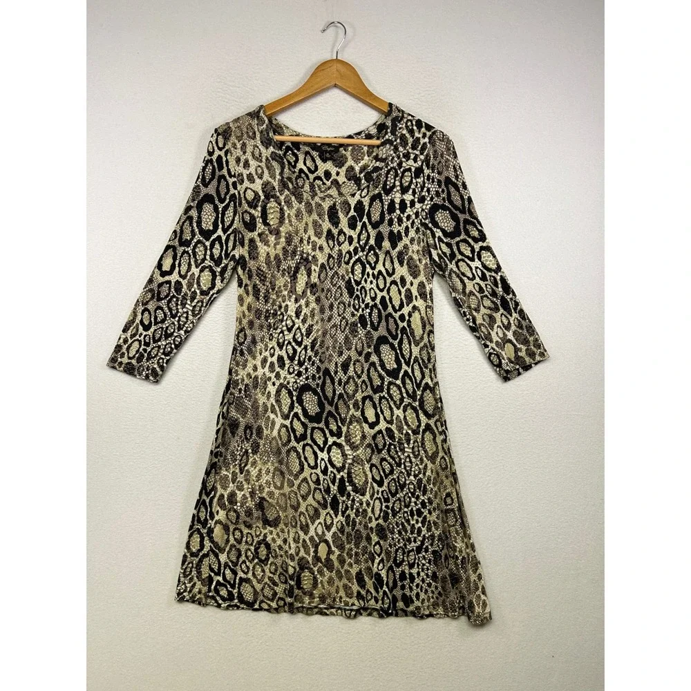Mob Wife Indie Sleaze Cupio Womens Med Brown Animal Print 3/4 Sleeve‎ Mini Dress